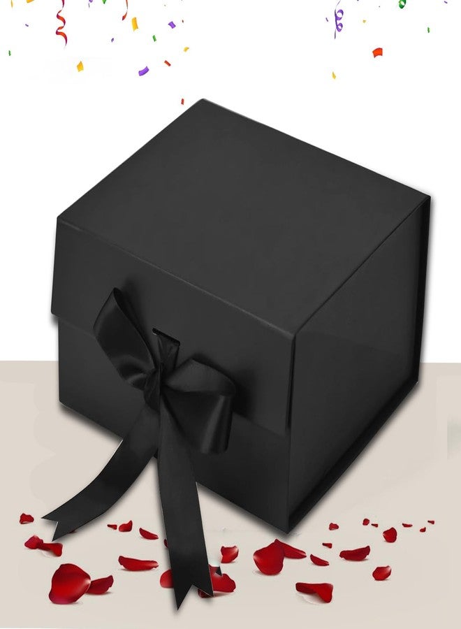 Aakriti Black Foldable Rakhi Gift Box Empty Gift Box with Satin Ribbon, Multipurpose Hamper Box Holds upto 5 kg Reuse Gift Boxes Box for Gift Packing (Small 18 x 17 x 9 cm, Black Matte Finish 1Pcs) - Image 1